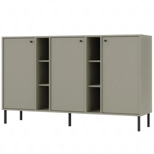 Kioto II Kommode 158 cm Eukalyptus modernes Design schlichte Form mit schwarzen Griffen bereichert stabile Metallbasis