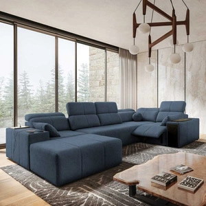 Ecksofa mit Schlaffunktion Tesalia IV Lux blau linke Seite stilvolles Ecksofa mit ausziehbarem Fußteil und Schiebefunktion der Rückenlehne