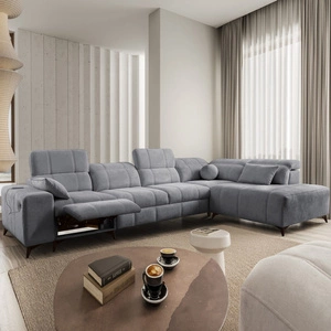 Ecksofa mit Schlaffunktion Penejos XI Lux grau rechtsseitig stilvolles Ecksofa mit bequemer ausziehbarer Fußstütze