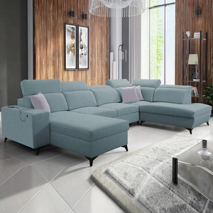 Ecksofa mit Schlaffunktion Kelly Sleek VI arctic blue linke Seite modernes Design Ecksofa für Wohnzimmer mit verstellbaren Kopfstützen