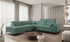 Ecksofa mit Schlaffunktion Penejos IX grün linke Seite stilvolles Ecksofa mit Bettzeugcontainern komfortable verstellbare Kopfstützen