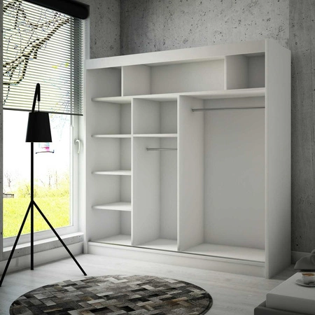 Schiebeschrank Kristo 200 cm weiß ergonomischer und sehr funktioneller Schrank in moderner Form mit geometrischen Formen