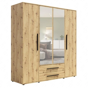 Spiegelschrank Maxione 198 cm Eiche handwerklich geräumiger Kleiderschrank für ein Schlafzimmer Jugendzimmer oder Flur mit Schubladen bereichert