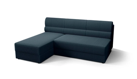 Ecksofa mit Schlaffunktion Fogu blau linke Seite stilvolle Ecksofa mit einfachem Design mit Cord-Stoff Bettzeug Container abgedeckt