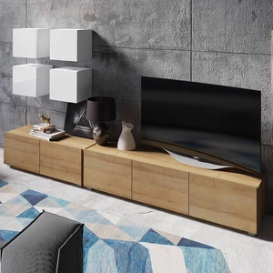 Möbelwand Apulia XVIII weiß glänzend / goldene Eiche extrem stilvolle Möbelwand einfache Elemente, die in jedes Interieur passen