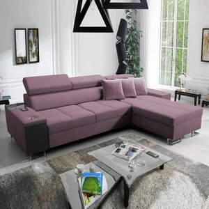 Ecksofa mit Schlaffunktion Dafni Flieder rechtsseitig aus Samt bietet Komfort und Funktionalität während der täglichen Erholung