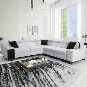 Ecksofa mit Schlaffunktion Alcamo III grau Esche rechts funktionelles Ecksofa mit einer Schublade in der Seite zwei Behälter für Bettzeug