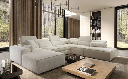 Ecksofa mit Schlaffunktion Viano X creme linke Seite Designer-Ecksofa für Wohnzimmer in modernem Stil verstellbare Kopfstützen