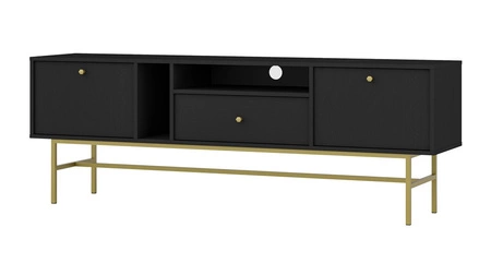 RTV-Schrank Kioto III 180 cm schwarz graphit eleganter TV-Schrank dezente Griffe goldfarbener Metallrahmen