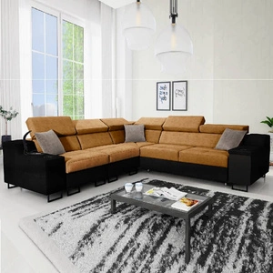 Ecksofa mit Schlaffunktion Alcamo III honig/schwarz links Funktions-Ecksofa mit einer Schublade in der Seite zwei Behälter für Bettzeug