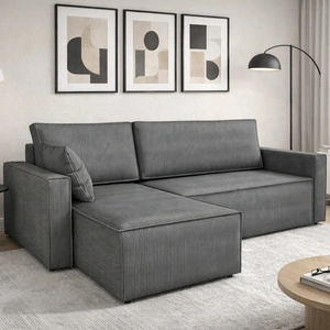 Ecksofa mit Schlaffunktion Rebenes grau Universal-Ecksofa dreidimensionaler Stoff mit ausdrucksstarken Streifen Bettzeugcontainer