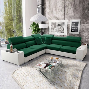 Ecksofa mit Schlaffunktion Provo III flaschengrün/weiß links Ecksofa mit Bettzeugablage und verstellbaren Kopfstützen