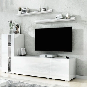 Oropos weiß / weiß glänzend universelle und stilvolle Schrankwand für das Wohnzimmer einfache Elemente, die in jedes Interieur passen