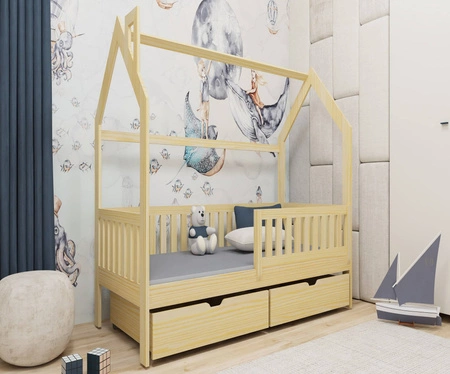 Timon Holzbett 70x160 cm Kiefer modernes Design Kinderhausbett aus massivem Kiefernholz geräumige Schubladen