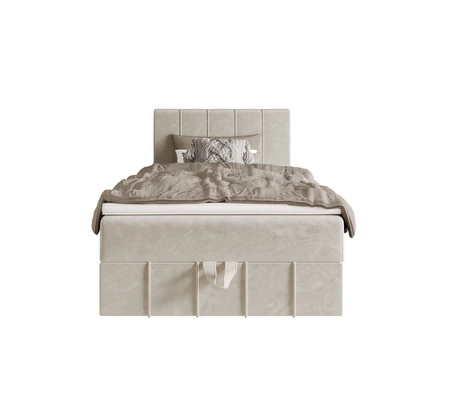 Boxspringbett Casey 100x200 beige im modernen skandinavischen Stil mit gepolstertem Kopfteil Bett mit Staukasten