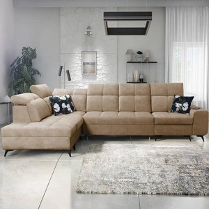 Ecksofa mit Schlaffunktion Buffalo XI dunkelbeige linke Ecke Schlafsofa mit drei Bettkästen Velourstoff