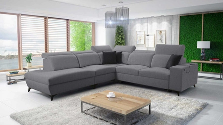 Ecksofa mit Schlaffunktion Kelly Sleek IX grau linkes elegantes Ecksofa mit bequemen Armlehnen und verstellbaren Kopfstützen