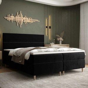 Boxspringbett Bing 140x200 schwarz im modernen skandinavischen Stil mit markantem Kopfteil