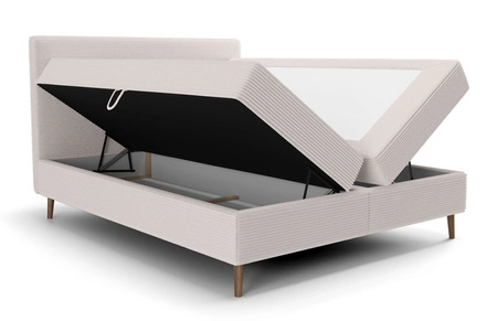 Boxspringbett Totti 180x200 elfenbeinfarbenes stilvolles Bett mit Bettzeugablage dreidimensional gestreifter Stoff