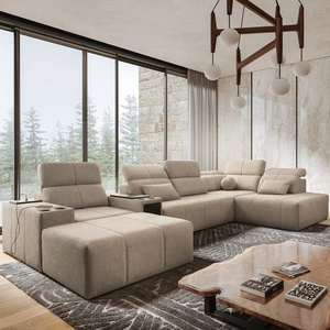 Ecksofa mit Schlaffunktion Tesalia V beige links Komfort-Ecksofa mit Schublade und Schiebefunktion der Rückenlehne