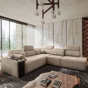 Ecksofa mit Schlaffunktion Tesalia IX beige rechte Ecke modernes Design komfortable Schiebelehne Schublade in der Seite des Möbels