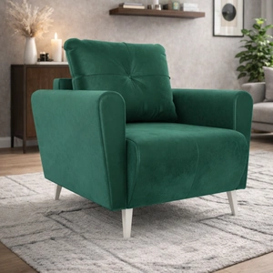 Sessel Felicie Flasche grün eleganter Sessel für Wohnzimmer mit geräumigen und weichen Sitz Holzbeine geben visuelle Leichtigkeit