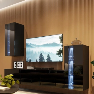 Tesalia schwarz / schwarz glänzend Schrankwand trendy und stilvoll geometrisch gestaltete Schrankwand einfache Formen von Möbelstücken