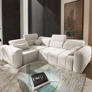 Ecksofa mit Schlaffunktion Cetara II creme linke Seite stilvolles Design verschiebbare Rückenlehnen verstellbare Kopfstützen und Bettzeugbehälter