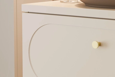 Waschtischunterschrank Donna Sand 60 cm beige stilvoller Schrank mit eleganten abgerundeten Fräsungen an den Schubladenfronten goldene Metallgriffe