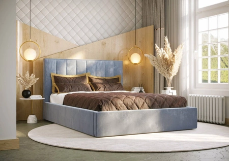 Polsterbett Rinus 160x200 mit Aufbewahrung Hellblau Modernes skandinavisches Stilbett mit bequemem Kopfteil