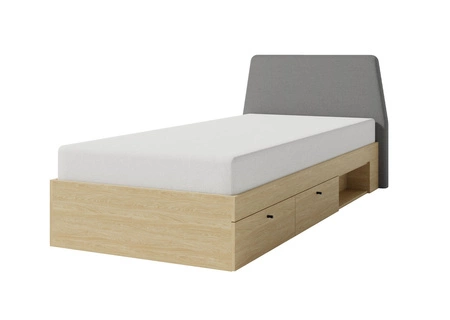 Bett mit Schubladen Olivio 90x200 cm Eiche geölt ideal für ein Kinderzimmer mit gepolstertem Kopfteil und Schubladen
