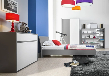 Yugo Bücherregal in Esche/Weiß Glanz modernes und funktionelles Möbel für das Wohnzimmer, Jugendzimmer oder Büro