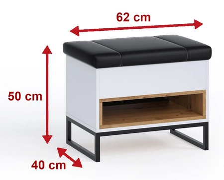 Olier Schuhschrank Eiche handwerklich gepolsterter Sitz funktionelles Flur-Accessoire stabiles Metallgestell