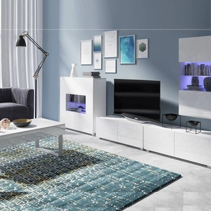 Möbelset Apulia XXII weiß glänzend extrem stilvolle Schrankwand für das Wohnzimmer einfache Elemente, die in jedes Interieur passen