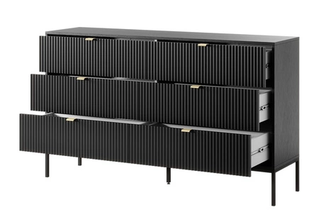 Kommode mit Schubladen Lovro 154 cm schwarz modernes Design wird Liebhaber von ausdrucksstarken Interieurs geriffelte Fronten Metallgriffe begeistern