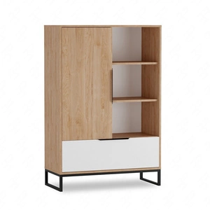 Imola niedriges Bücherregal 90 cm Eiche Hickory / weiß modernes und funktionelles Bücherregal für Innenräume im industriellen Stil stabiler Sockel