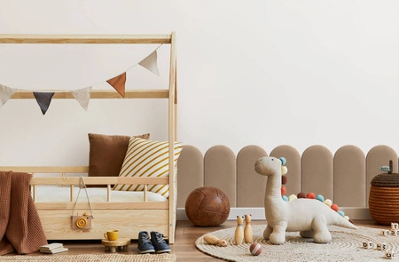 Wally gepolstertes Paneel 30x100 cm beige stilvolles Wandpaneel Zaun Veloursstoff modisches Finish für jede Einrichtung