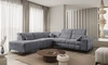 Ecksofa mit Schlaffunktion Penejos IX grau linksseitig stilvolles Ecksofa mit Bettzeugcontainern komfortable verstellbare Kopfstützen
