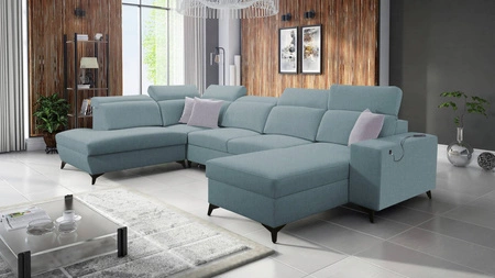 Ecksofa mit Schlaffunktion Kelly Sleek VI arctic blue rechte Seite modernes Design Ecksofa für Wohnzimmer mit verstellbaren Kopfstützen