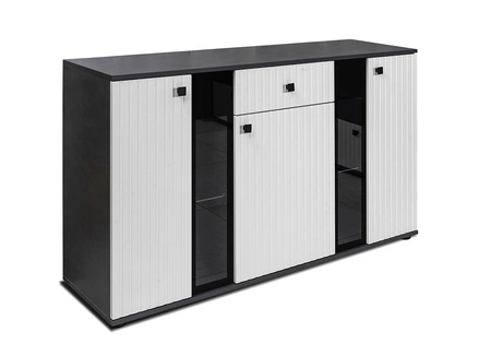 Kommode mit Schublade Senja 140 cm matera / weiß elegantes Design dekorative geriffelte Front mit Metallgriff