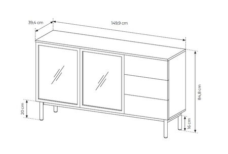 Clovis Möbelset schwarz / Eiche evozieren unkonventionelles Design Push to open System Glasfronten Leisten im Inneren der Schrankwand