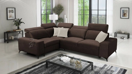 Ecksofa mit Schlaffunktion Kelly Sleek II schokoladenbraun linke Seite elegantes Ecksofa für Wohnzimmer aus gewebtem Stoff