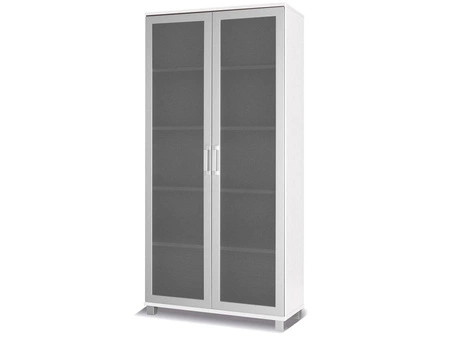 Breiter Schrank Maximus 100 cm Weiß modernes Design Einfassung mit speziellen Furnierelementen aus sicherem gehärtetem Glas beendet