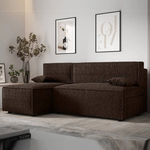 Ecksofa mit Schlaffunktion Brandon braun linke Seite weicher Stoff mit charakteristischer Schlingenoberfläche Bettzeugbehälter