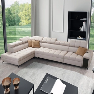 Ecksofa mit Schlaffunktion Bolmso XI beige linke Seite stilvolles Design Ecksofa Bett mit Schublade und Bettzeug Container