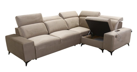 Ecksofa mit Schlaffunktion Kelly Sleek II grau Esche rechts elegantes Ecksofa für Wohnzimmer aus Webstoff