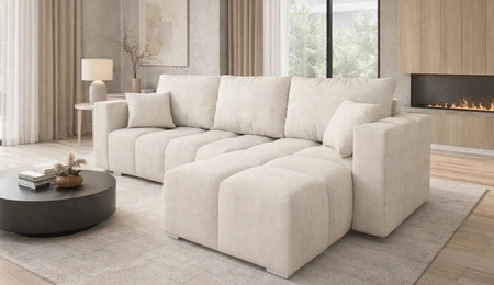 Ecksofa mit Schlaffunktion Linco ecru Universal Ecksofa für Wohnzimmer modernes Design strukturierter Stoff mit interessanter Oberfläche
