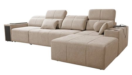 Ecksofa mit Schlaffunktion Tesalia XII grün rechte Seite modernes Design komfortable Schiebelehne Schublade in der Seite des Möbels