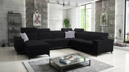 Ecksofa mit Schlaffunktion Kelly Sleek VIII schwarz linke Seite stilvolle für Wohnzimmer bietet Komfort beim Entspannen