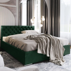 Polsterbett Alvorada 140x200 flaschengrün mit Container im modernen skandinavischen Stil mit gestepptem Kopfteil